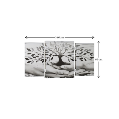 Quadro TRIS moderno su tela 65x146 cm telaio in legno tema Albero Della Vita