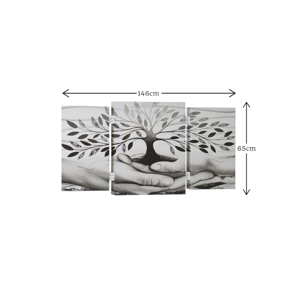 Quadro TRIS moderno su tela 65x146 cm telaio in legno tema Albero Della Vita