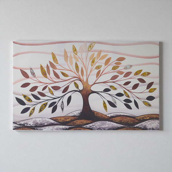 Quadro tela moderno 80x160 cm Albero Della Vita con dettagli in argento e oro