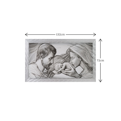 Quadro su tela moderno 72X132 cm tema Sacra Famiglia con cornice in legno decorata