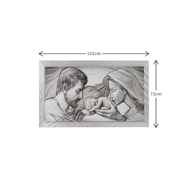 Quadro su tela moderno 72X132 cm tema Sacra Famiglia con cornice in legno decorata