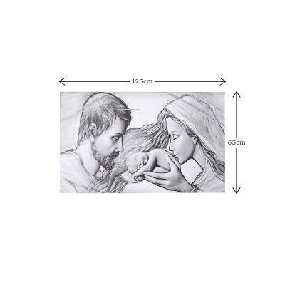 Quadro moderno in tela 65x125 cm tema Sacra Famiglia con dettagli in argento
