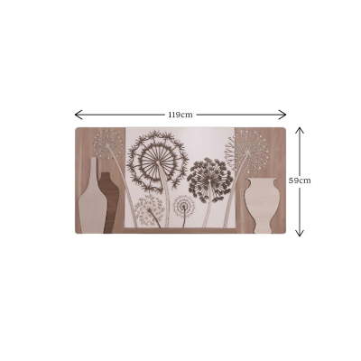 Quadro moderno 59x119 cm legni sovrapposti figura dente di leone