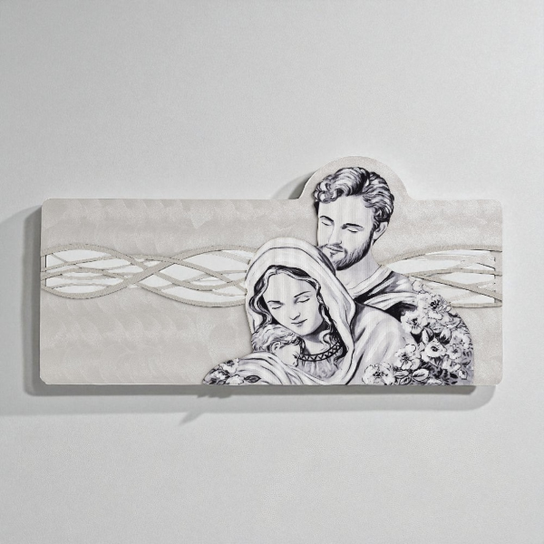 Quadro 59x119 cm Sacra Famiglia legno laminato figura stampata Argento