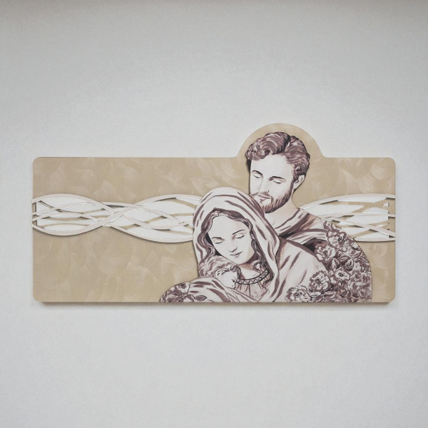 Quadro 59x119 cm Sacra Famiglia legno laminato figura stampata oro