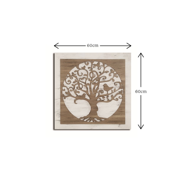 Wooden picture 60x60 cm Tree carved figure on fabric base