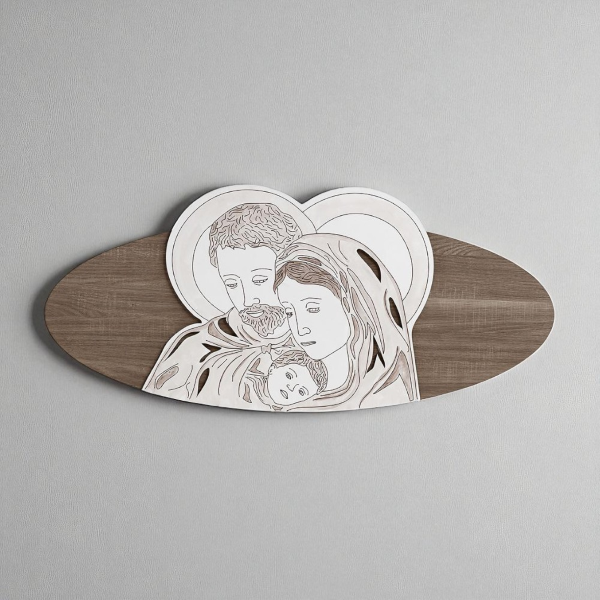 Capezzale ovale Sacra Famiglia 59x119 cm in legno laminato Modello 3