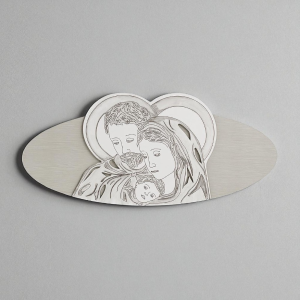 Capezzale ovale Sacra Famiglia 59x119 cm in legno laminato Modello 1