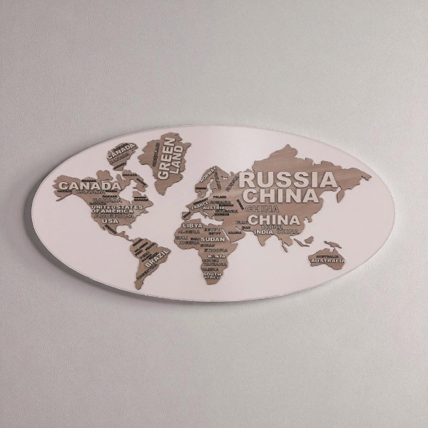 Quadro ovale Planisfero 59x119 cm figura lavorata a legni sovrapposti 