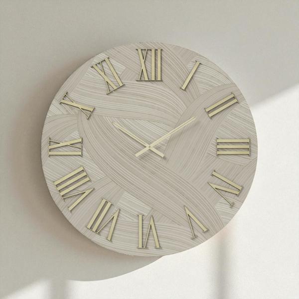 Orologio rotondo D40 cm in legno rivestito con parato e dettagli Oro ADAK