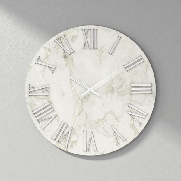 Orologio HAROLD rotondo D40 cm in legno rivestito con parato Argento