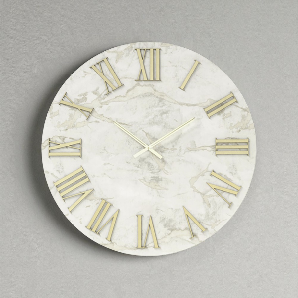 Orologio HAROLD rotondo D40 cm in legno rivestito con parato Oro