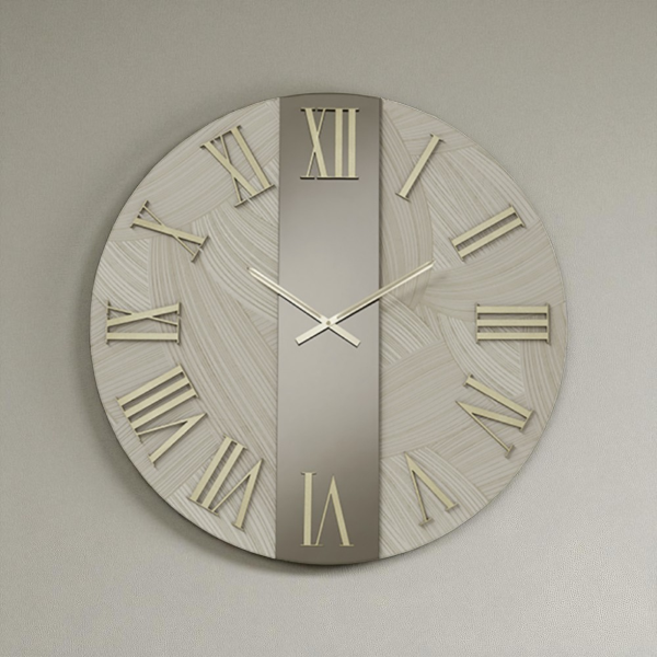 Orologio rotondo D80 cm BILLY in legno rivestito con parato e vetro Bronzo