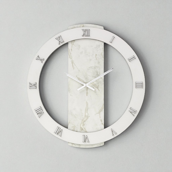 Orologio rotondo D80 cm NOAH  in legno rivestito con parato Argento