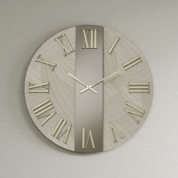 Orologio rotondo D60 cm BILLY in legno rivestito con parato e vetro Bronzo