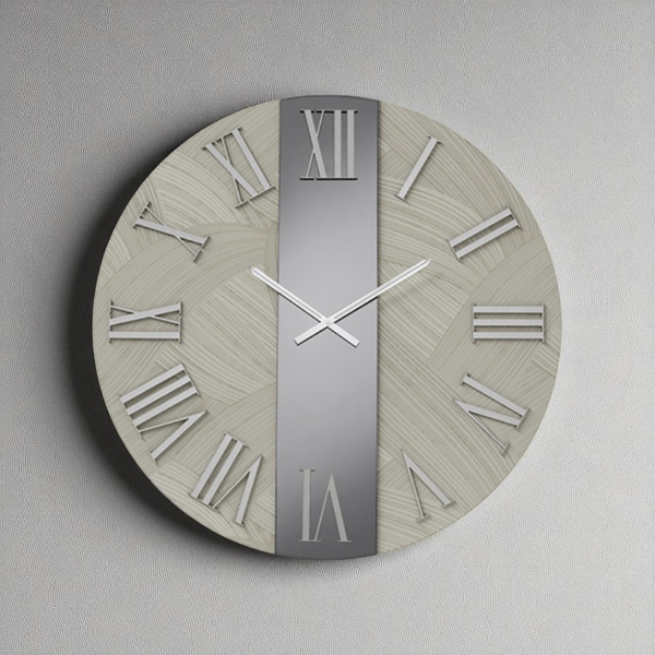 Orologio rotondo D60 cm BILLY in legno rivestito con parato e vetro Fumè 