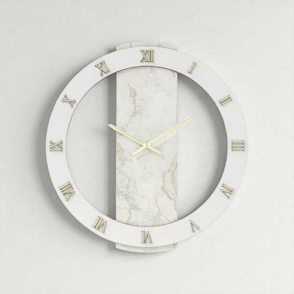 Runde Uhr NOAH, D80 cm, aus Holz mit goldener Tapete