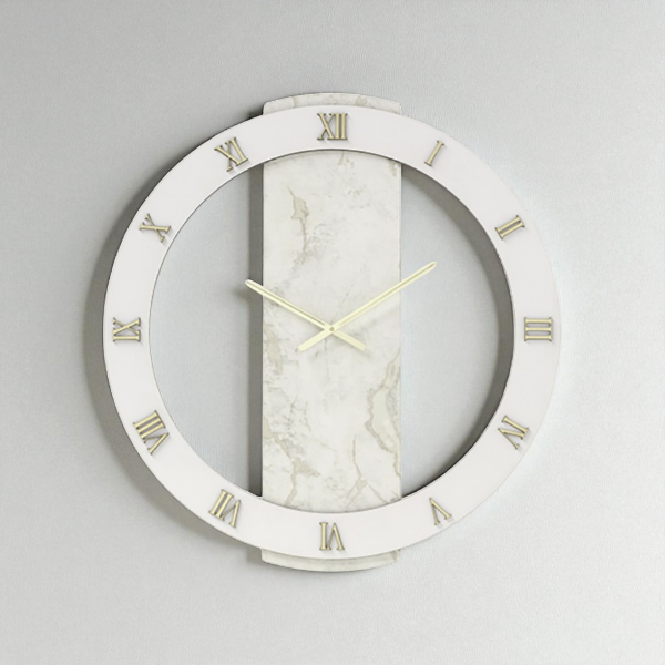 Runde Uhr NOAH, D60 cm, aus Holz mit goldener Tapete