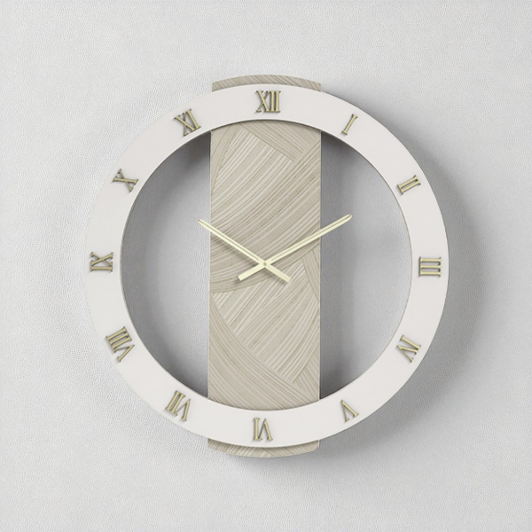 Orologio SCOTT rotondo D80 cm in legno rivestito con parato e dettagli Oro