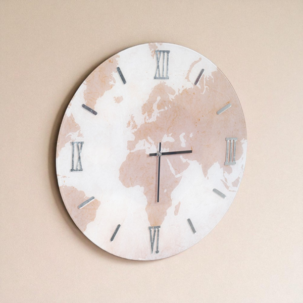 Orologio rotondo in vetro temperato con mappamondo Rosa D65 cm -  CALIN