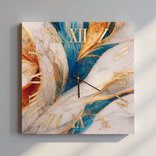 Square Clock Marble Effect Tempered Glass Colored 65x65 cm - CHAELE