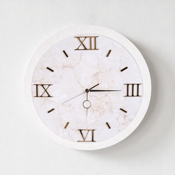 Orologio da parete D 57 cm - Moderno con Effetto Marmo Bianco dettagli oro