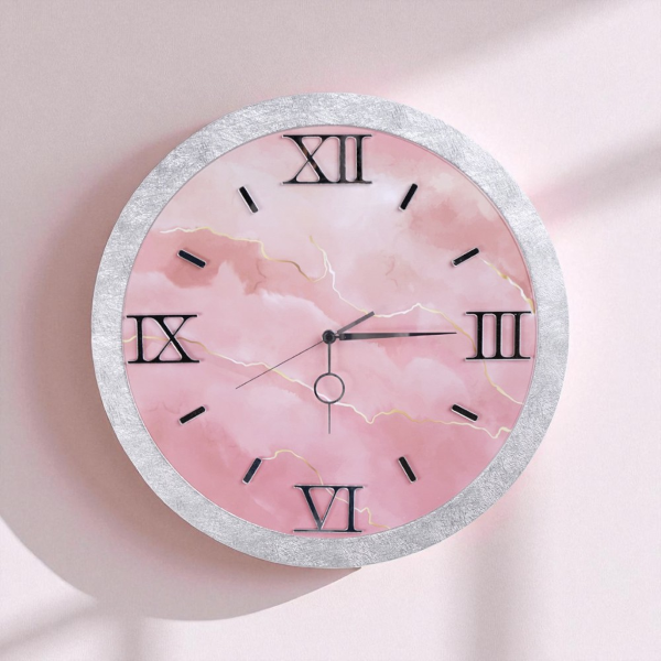 Orologio da parete D 57 cm - Moderno con Effetto Marmo Rosa