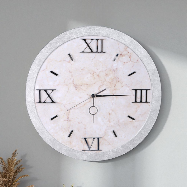 Orologio da parete D 57 cm - Moderno con Effetto Marmo Bianco