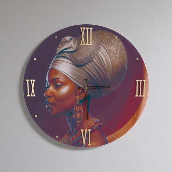 Horloge murale ronde 65 cm en verre trempé avec détails dorés
