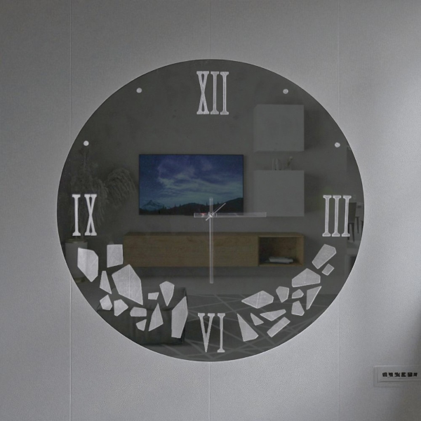 Wanduhr D65 cm rund aus rauchfarbenem Spiegelglas mit grauen Dekoren – HILDI
