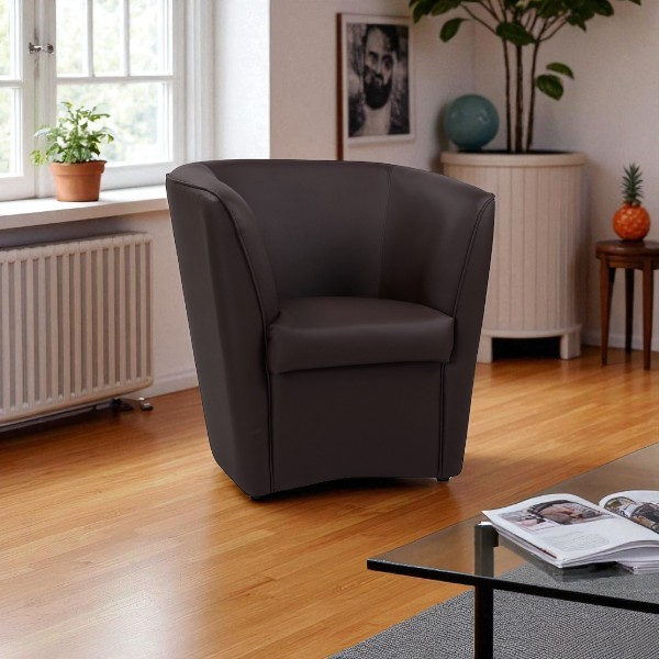 Fauteuil VALENTINA en similicuir couleur unie MARRON FONCE