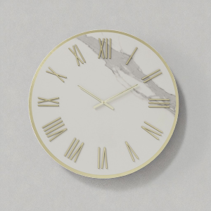 Runde Uhr D60 cm ANSEL aus weißem Kerlit mit goldenen Details