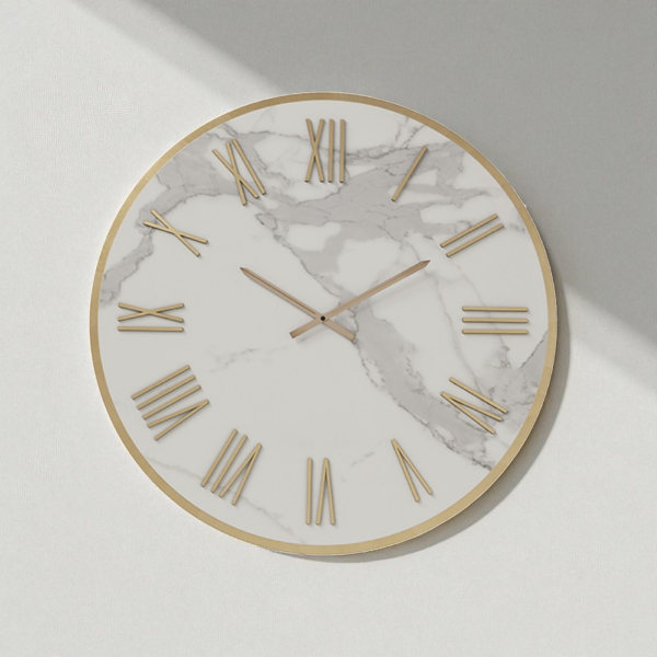 Orologio rotondo D40 cm ANSEL in kerlite Bianco con dettagli Rame