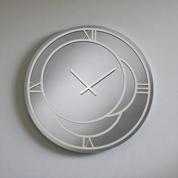 Orologio rotondo D60 cm in cristallo Fumè e dettagli Argento CAIUS