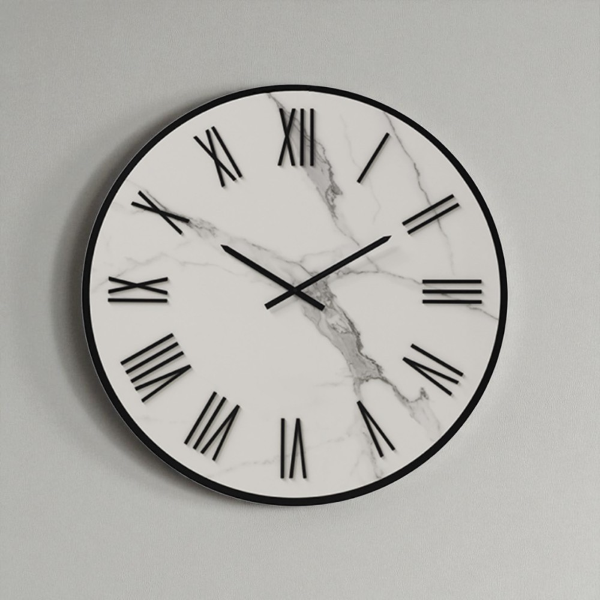 Orologio rotondo D40 cm ANSEL in kerlite Bianco con dettagli Nero