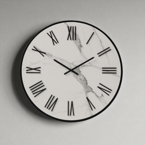 Runde Uhr D60 cm ANSEL aus weißem Kerlit mit schwarzen Details