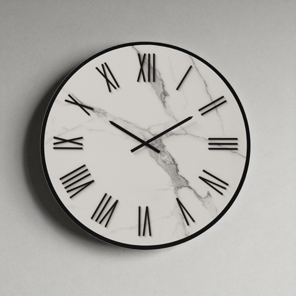 Orologio rotondo D60 cm ANSEL in kerlite Bianco con dettagli Nero