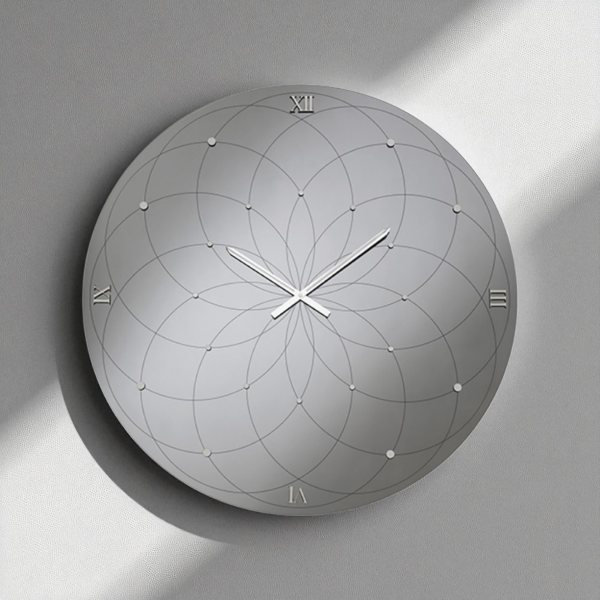 Orologio KYLE rotondo D60 cm in cristallo Fumè e numeri Argento
