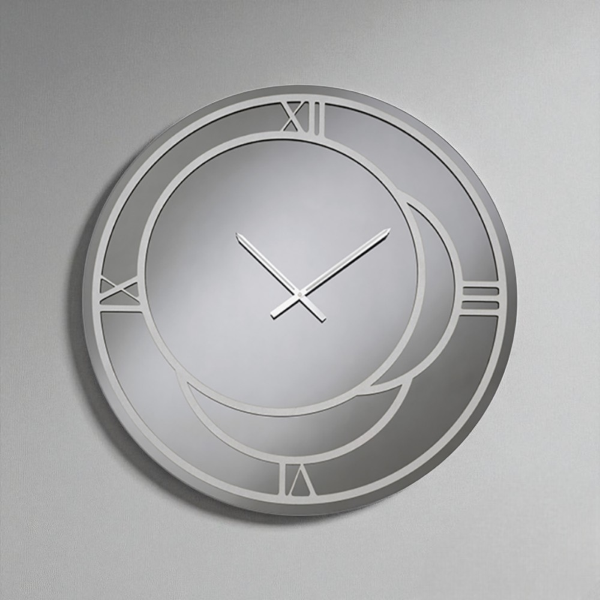 Orologio rotondo D80 cm in cristallo Fumè e dettagli Argento CAIUS