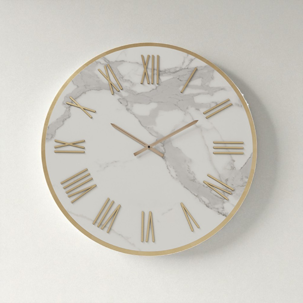 Orologio rotondo D60 cm ANSEL in kerlite Bianco con dettagli Rame