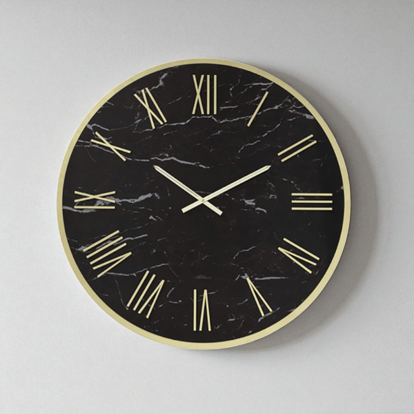 Orologio rotondo D40 cm in kerlite Nero con dettagli Oro BLAISE