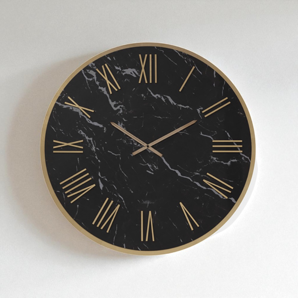 Orologio rotondo D40 cm in kerlite Nero con dettagli Rame BLAISE