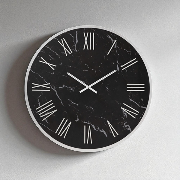 Orologio rotondo D60 cm in kerlite Nero con dettagli Argento BLAISE