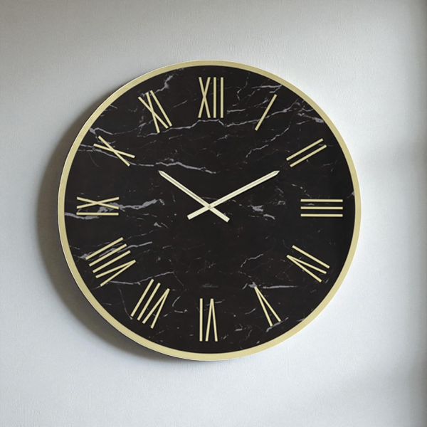 Orologio rotondo D60 cm in kerlite Nero con dettagli Oro BLAISE