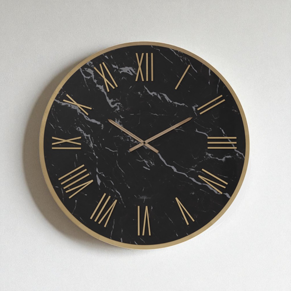 Orologio rotondo D60 cm in kerlite Nero con dettagli Rame BLAISE