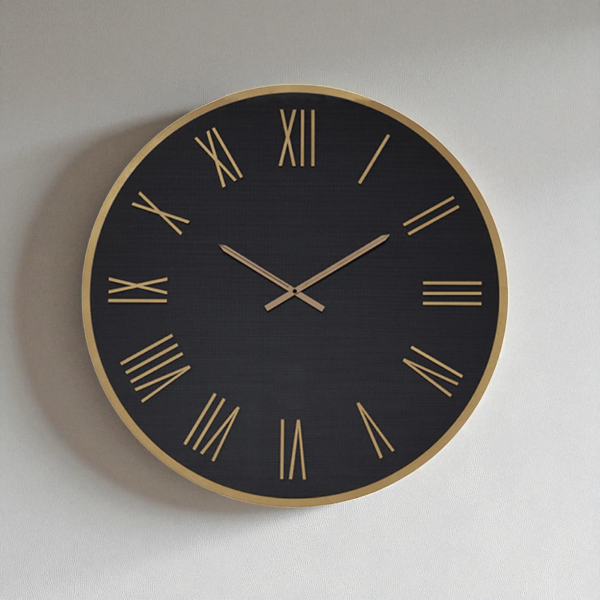 Orologio rotondo D60 cm in Laminam Nero con dettagli Rame LAZARUS