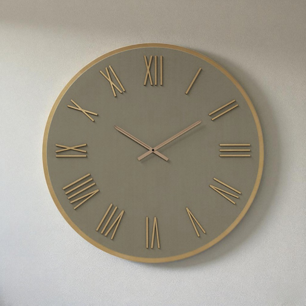 Orologio rotondo D60 cm in Laminam Tortora con dettagli Rame LAZARUS