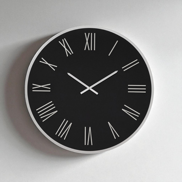 Orologio rotondo D60 cm in Laminam Nero con dettagli Argento LAZARUS