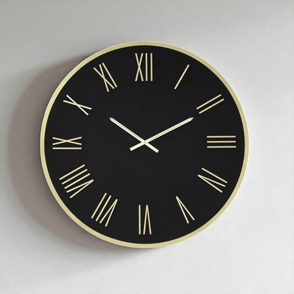 Orologio rotondo D80 cm in Laminam Nero con dettagli Oro LAZARUS