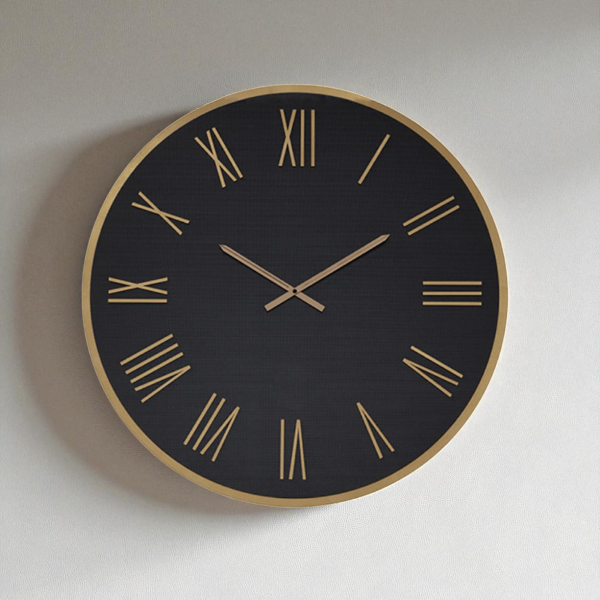 Orologio rotondo D80 cm in Laminam Nero con dettagli Rame LAZARUS